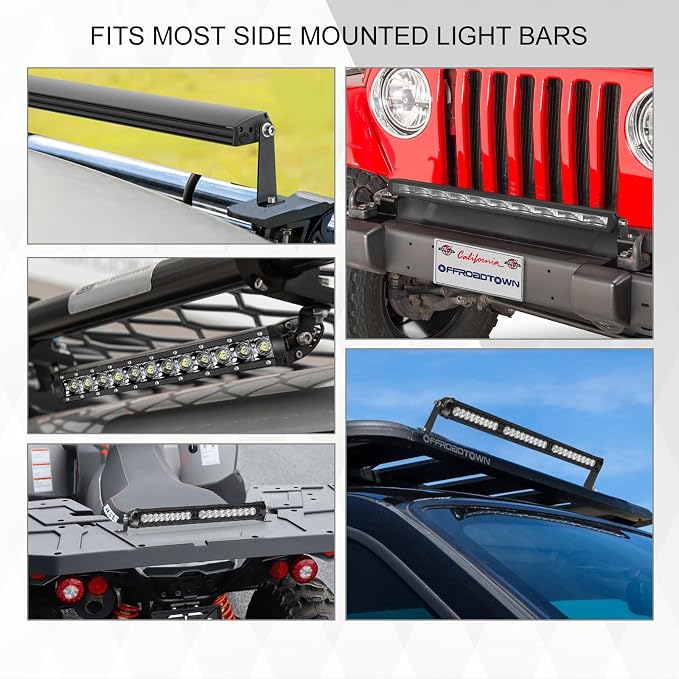 OFFROADTOWN 2 Pack Light Bar Mounting Brackets Side-Mounted Brackets for Single Row Bar Straight or Curved Universal Adjustable Bracket Mounts Kits L Shape for Offroad Truck Jeep