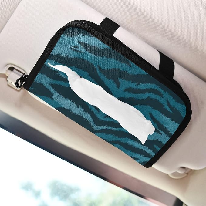 Blue and Black Tigers Skin Car Tissue Holder Durable Napkin Holder Hanging Tissue Holders Case Car Tissues Bag for Sun Visor Seat Back Universal Auto