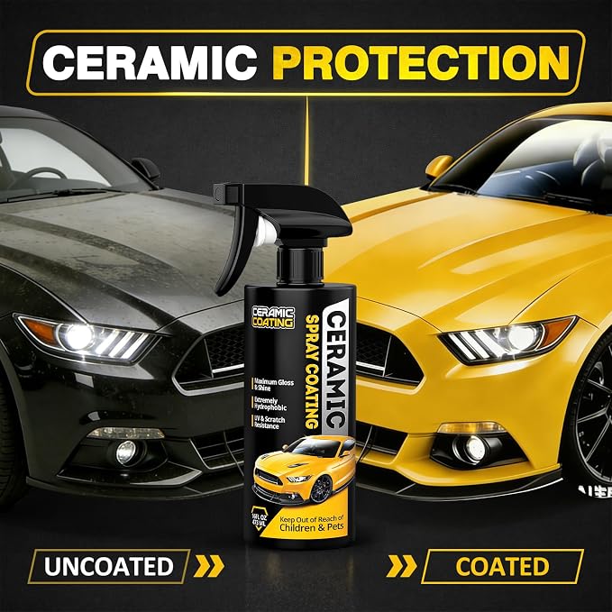Hydrophobic Ceramic Coating Spray 16oz | UV & oxidation resistance, water beading, high gloss, safe for paint glass plastic wheels, easy rinse wipe, resists dirt