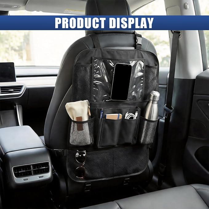 Craedli Car Backseat Organizer, Oxford Cloth Auto Seat Kick Mats with Clear Tablet Holder & 9 Pockets, Waterproof Back Seat Protector, Universal Car Road Trip Storage Essential (2PCS)