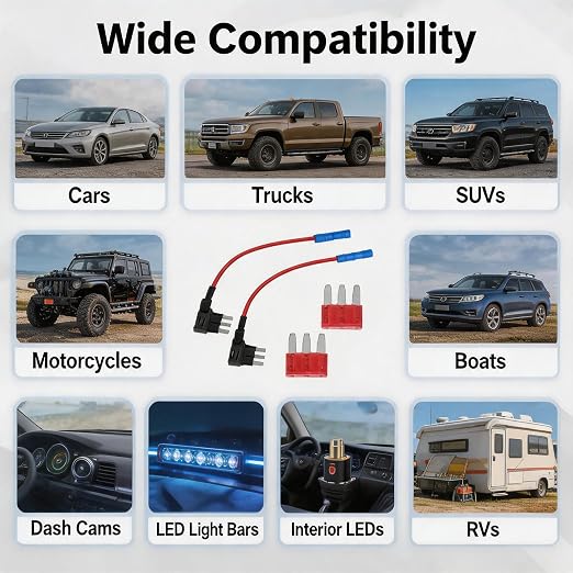 Micro 3 Fuse Tap Add-a-Circuit Adapter Kit, 2 Pack 12V Blade Style Fuse Holder with 10A Fuses for Car Auto Electrical Accessories Dash Cam Hardwire Kit LED Underglow Lights Interior Ambient Lighting
