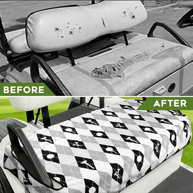 Golf Cart Seat Covers Club Car Golf Cart Accessories for Men Women Golf Carts Seat Towel Blanket 2-Seat Golf Cart Decorations