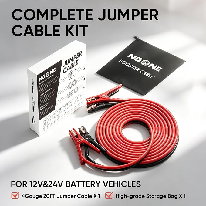 NOONE Jumper Cables for Car Battery - 4 Gauge 20 FT 600Amp Heavy Duty Automotive Booster Jumper Cables for Jump Starting Dead or Weak Batteries (4AWG x 20Ft)