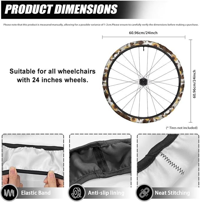 Cow Wheelchair Wheel Covers Neoprene Sunflower Wheelchair Accessories to Protect Floors Carpets
