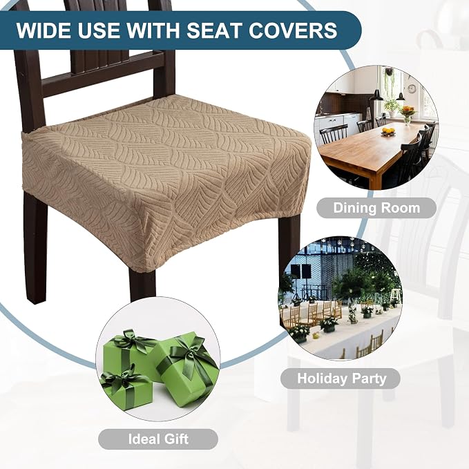 Removable Washable Dining Chair Seat Covers Set of 6,Stretch Jacquard Chair Seat Cushion Protector Slipcovers, Rear Covers
