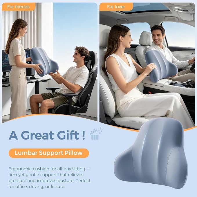 BABUR Ergonomic Memory Foam Lumbar Support Pillow for Car, Back Pain Relief | Ergonomic 100% Memory Foam, Back Pain Relief, Comfort Lower Back Support for Office Chairs, Car Seat, Wheelchair