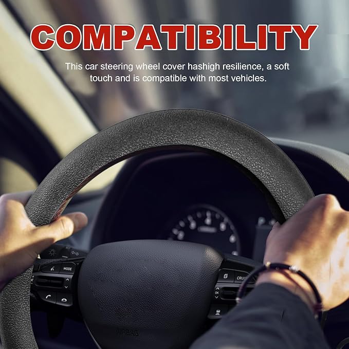 Silicone Steering Wheel Cover - Thicker Universal Stretchy & Anti-Slip Grips, Universal Fit 14"-16" Silicone Steering Wheel Protector for Men and Women, Car Interior Accessory (Black)