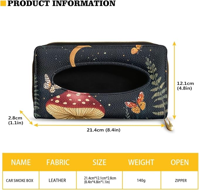 PU Leather Sun Visor Tissue Holder Moon Mushroom Car Visor Accessories Car Sun Visor Tissue Box Holder Mask Holder for Car Fits Sedans Vans Trucks