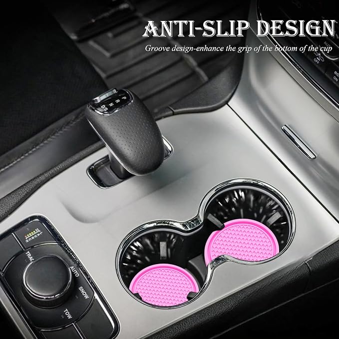 4PCS Car Cup Holder Coaster, Universal Auto Non-Slip Cup Holder Coaster, 2.75In Universal Non-Slip Recessed Car Interior Accessories (Pink)