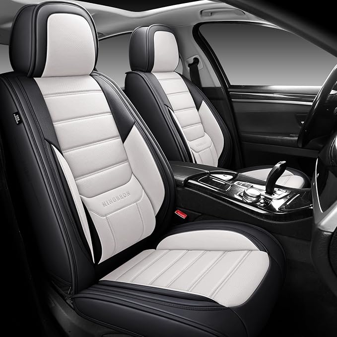 MINGBRON Seat Covers, Car Seat Covers Front Seats, Car Seat Cover, Car Seat Protector Waterproof, Car Seat Cushion Nappa Leather, Black Seat Covers Carseat Cover Universal Fit for Most Cars