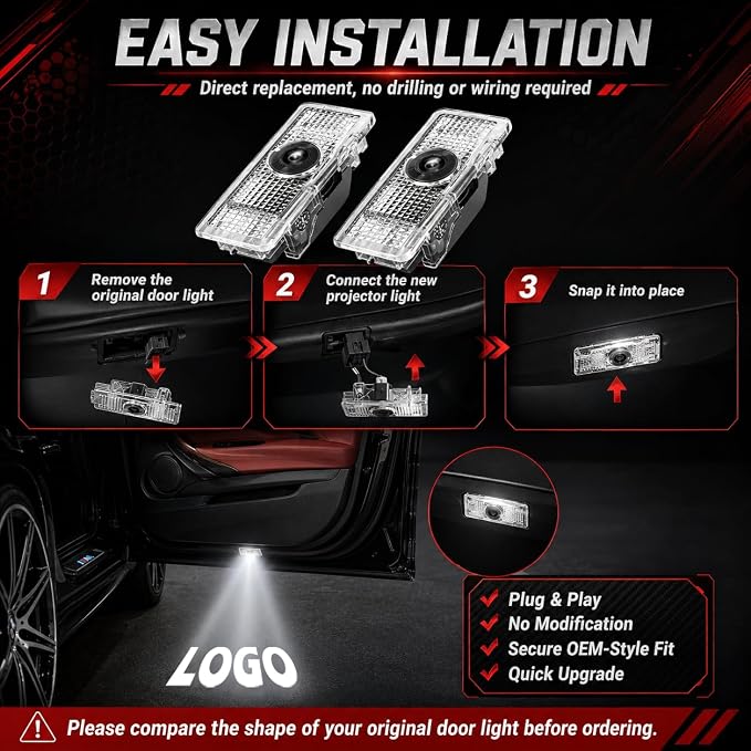 NZY Never Fade HD Door Light Logo Projector Compatible with 1/2/3/4/5/6/7/M/X/Z/GT Series Accessories, 2Pcs 3D LED Ghost Shadow Laser Car Courtesy Step Light Puddle Lamps