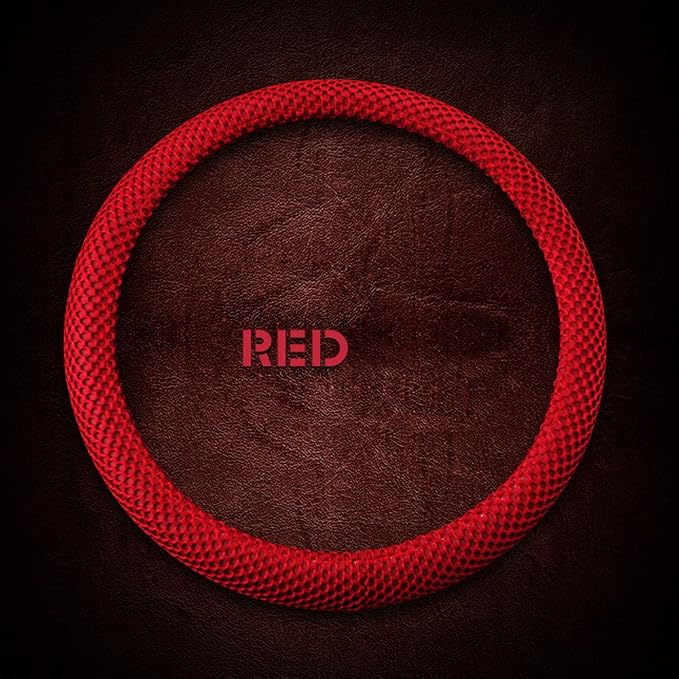 Odorless Standard Size Breathable Car Steering Wheel Cover -No More Sweat Hands 38cm 15"-red