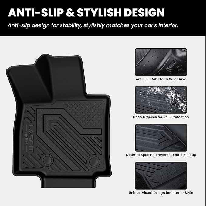 LASFIT Floor Mats for Toyota RAV4 2026 PHEV Plug-in Hybrid TPE All Weather | Not Fit Hybrid Custom Fit Floor Liner 1st & 2nd Row Car Automotive Accessories Black