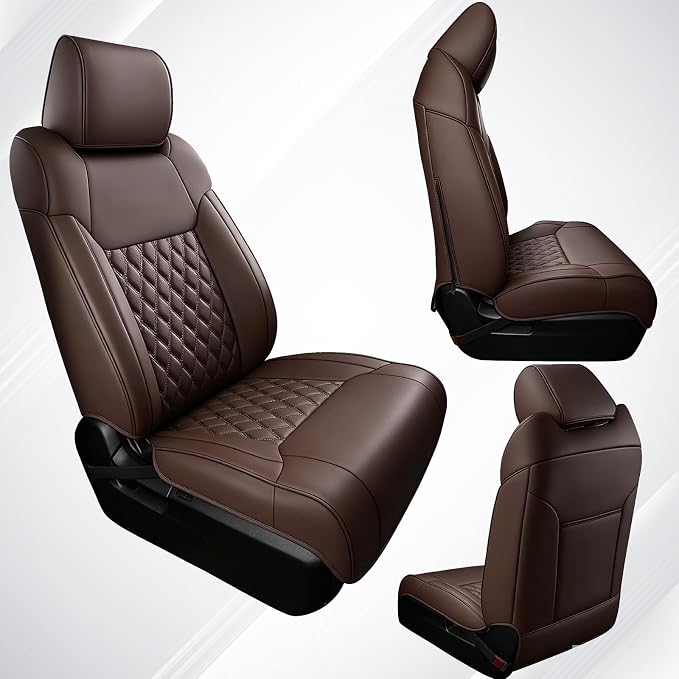 Huidasource Coffee Front Seat Covers Fit for Toyota Tacoma 2005-2015 All Cab Base Prerunner SR5 Limited TRD Sport Front Row, 360° Full-wrap Waterproof Nappa Leather Automotive Seat Cushion Cover