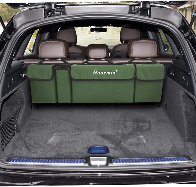Car Trunk Organizer and Storage, Backseat Hanging Organizer for SUV, Truck, MPV, Waterproof, Collapsible Cargo Storage Bag with 4 Pockets, Car Accessories for Men and Women (Army Green) | 38.19x4.72x12.59 Inch, Universal fit, most SUVs/MPVs/Vans, Oxfor...