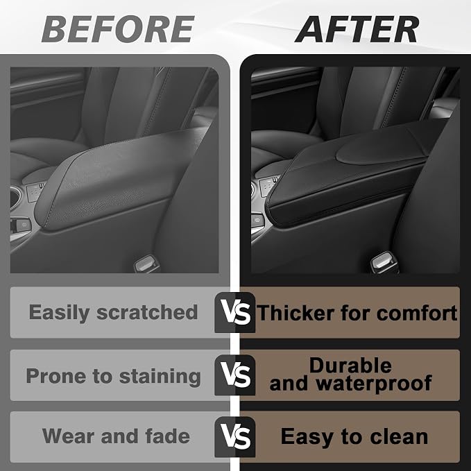 Muslogy Center Console Armrest Cover Fit for Toyota Camry 2018-2024 Accessories, Comfort Armrest Pad Console Lid Cushion Vegan Leather Regular Thick
