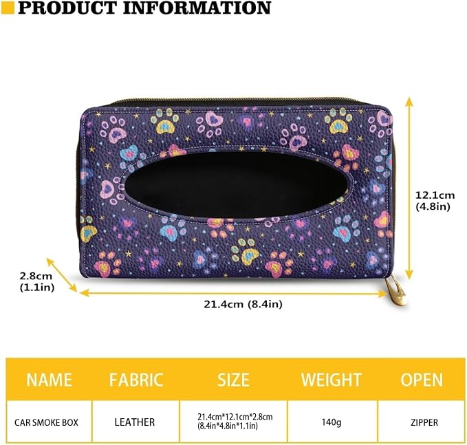 Leather Visor Tissue Holder Car Tissue Holder for Car Cow Colorful Dog Paws Pattern Standard Tissue Holder PU Leather Napkin Holder