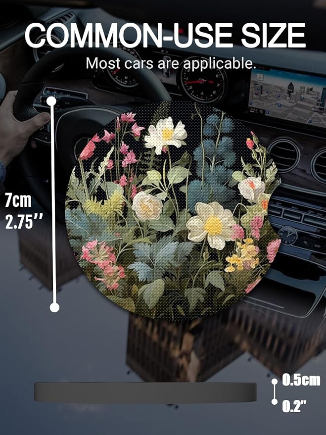 WOCOCN Cute Cup Holder Coasters for Your Car with Fingertip Grip, Auto Accessories for Women & Men,Pack of 2(Flower Cluster)