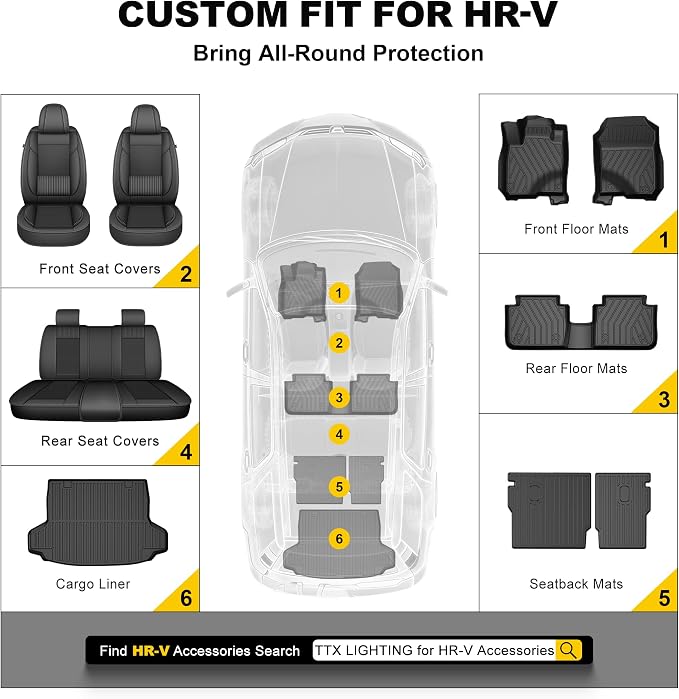 Floor Mats Fit for Honda HRV 2023-2027 Sport/LX/EX-L (Gasoline & Hybrid) | for Acura ADX 2025-2026, All Weather TPE Custom Fit HR-V Anti-Slip Floor Liners, 1st & 2nd Row, Black