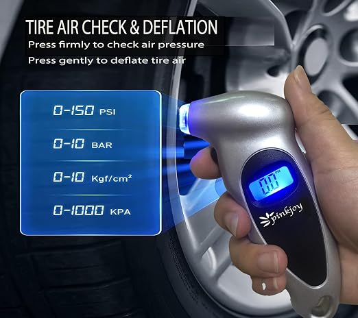 PINKJOY Digital Tire Pressure Gauge 3 Pack 150 PSI, 4 Settings, Tire Gauge for Car, Truck, Motorcycle, Bicycle with Backlit LCD and Non-Slip Grip (Silver)