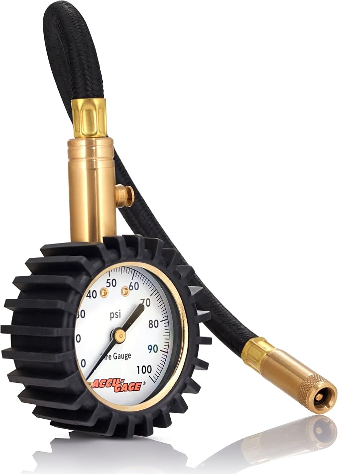 Accu-Gage H100X Professional Tire Pressure Gauge with Protective Rubber Guard (100 PSI)