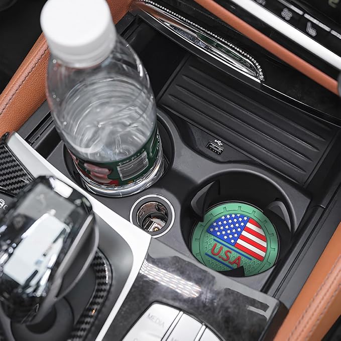 AUCELI 4 Pack Car Cup Holder Coasters, Colored American Flag US Flag Insert Car Cup Coaster, 2.75 Inch Anti Slip Shockproof Embedded Drink Mat, Vehicle Interior Decor Accessories