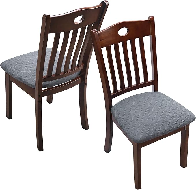 Fuloon Stretch Chair Seat Covers 4 PCS, Removable Washable Dining Chair Covers Anti-Dust Dining Room Seat Cushion Slipcovers (4, Light Grey)