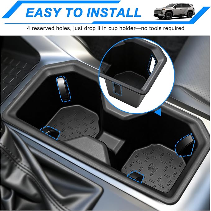 Cup Holder Insert for 2026 Toyota RAV4 Accessories, Spill-Proof, No Rattling Drink Holder Organizer, Center Console Silicone Cup Coaster Protector Anti-Slip Liner (Black)