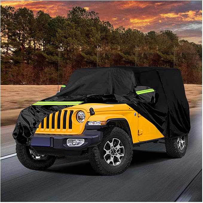 Waterproof Car Cover for J-eep Wrangler 4 Door 1987-2026, Outdoor Waterproof Sun Rain Snow Hail Protection with Driver Door Zipper for J-eep Covers Fits JK JL TJ YJ CJ