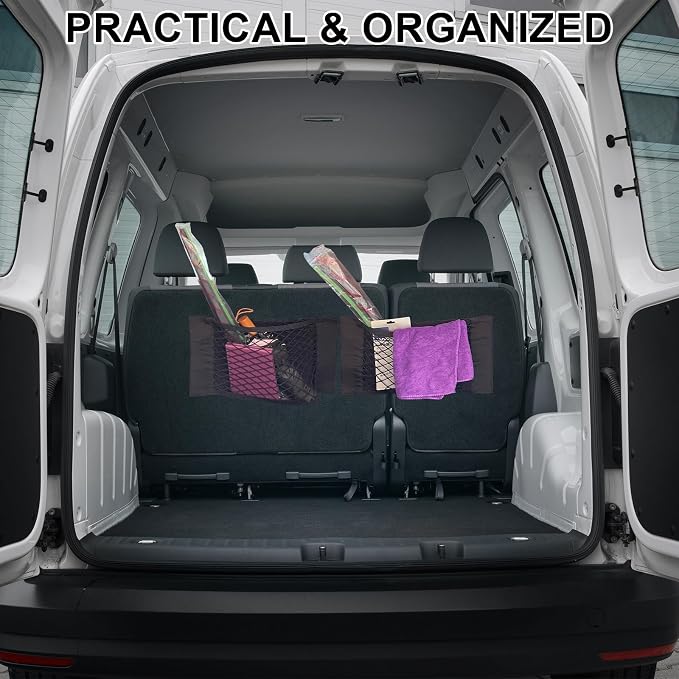 2PCS Universal Car Pouch Mesh Ceiling Netting Storage Black | Elastic Trunk Organize Bag, Auto Wall Sticker Net Pocket, Load Cargo Mesh Storages Holder