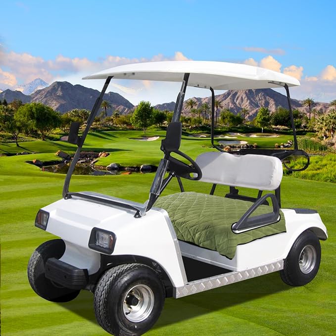 YOKYHOM Golf Cart Seat Covers, Thickened Short Plush Seat Towel Blanket with Non-Slip Backing, Soft & Heavy Duty, Fits Most 2 & 4 Passenger EZGO Yamaha Club Car, 51"x30.5", Grass Green