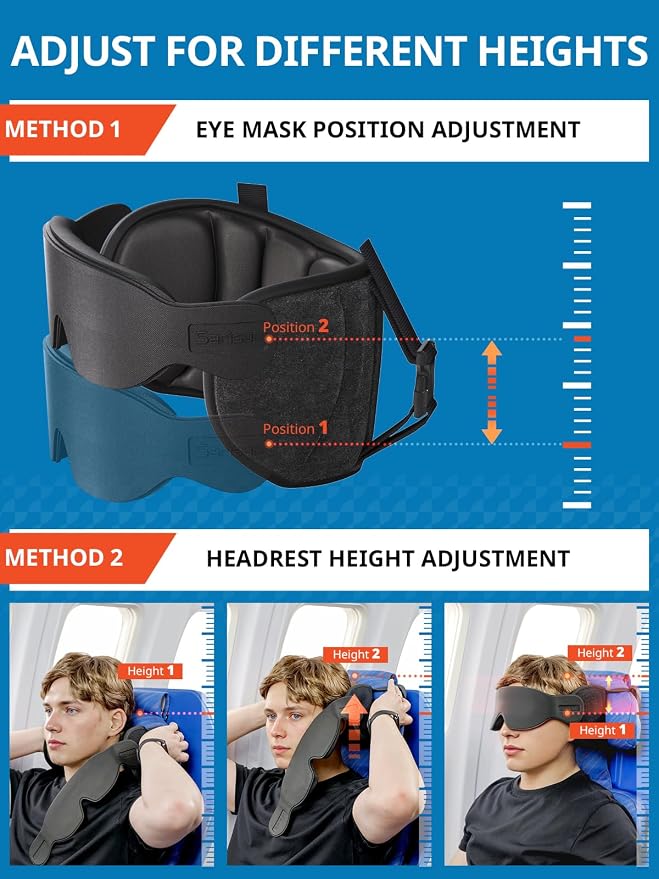 SARISUN Travel Pillows for Airplanes, Airplane Pillow for Long Flight Car Road Trip, Airplane Head Strap with Sleep Eye Mask, 360° Support Headrest, Stop Bobblehead Travel Neck Pillow, Mottled Black
