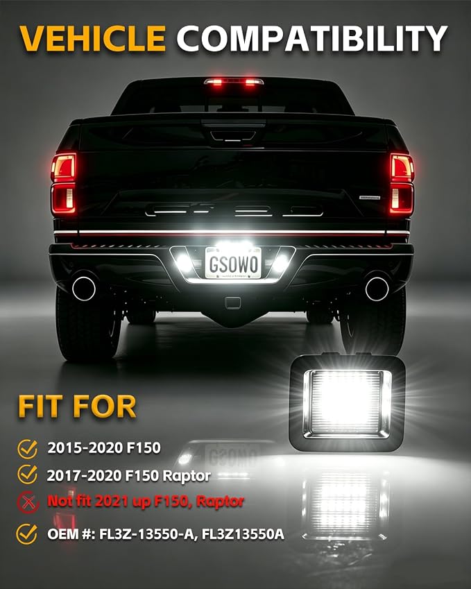 LED License Plate Lights Compatible with 2015-2020 F150 17-20 Raptor, Smoke Lens 6000K White LED Rear Tag Lamps, 2PCS
