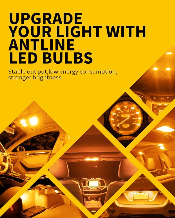 Antline 6614 6641 6612F 6615 F30-WHP TS-14V1CP 29MM 1.14”LED Bulb Amber Yellow, Super Bright Canbus Error Free 12 Volt Replacements for Interior Dome Map Vanity Mirror Sun Visor Lights (Pack of 10)
