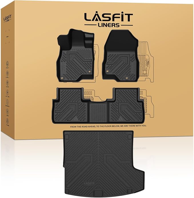 LASFIT Floor Mats & Trunk Cargo Liner for Acura RDX 2019-2026 SUV, Custom Fit All Weather TPE Floor Liners, 1st & 2nd Row Cargo Mat Set, Black