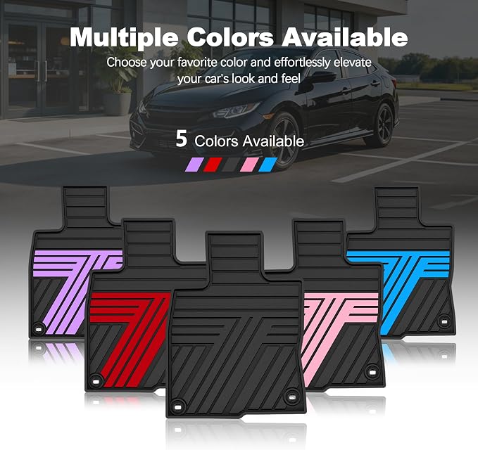 Rubber Floor Mats for Honda Civic Sedan 2016-2021 | All Weather Heavy Duty Car Mats Also Fit for Hatchback 2017-2021 & Coupe 2016-2020, 1st & 2nd Row, Black