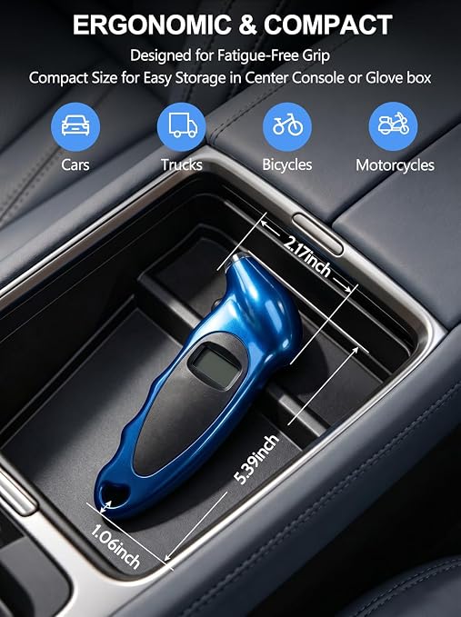 Digital Tire Pressure Gauge 150 PSI, Accurate in 0.1 Increments,1 Pack Tire Pressure Gauge with Backlight LCD, 4 Units (PSI/Bar/Kgf/cm²/KPA) Applicable to Car Truck Bicycle, Blue