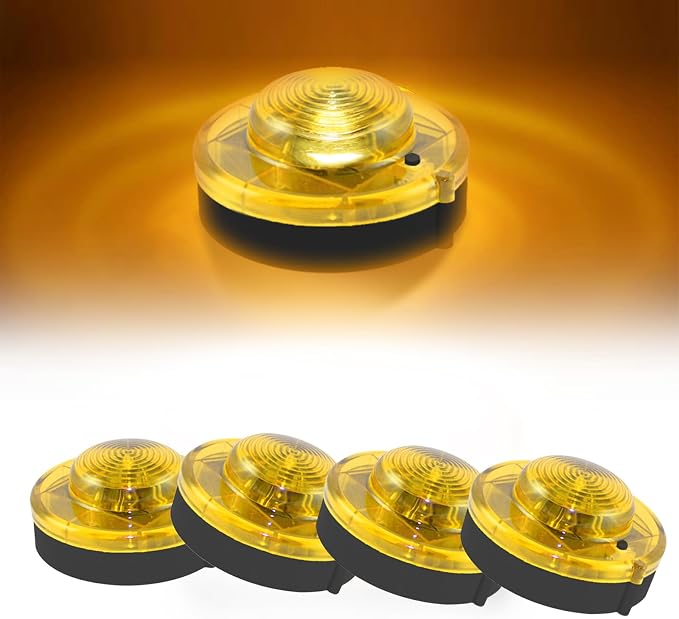 GT-Lite 4 Pack LED Emergency Beacon Yellow,Roadside Flare,Magnetic Base,2 Modes Flash and Steady,for Car Emergency Kit or Amish Buggy,RV,Boat,Crush Resistant,Water Resistant