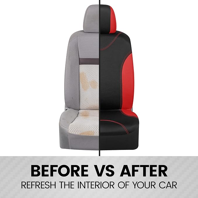 BDK Red Car Seat Covers Full Set - Universal Fit Matching Set Seat Covers for Trucks & Car Seat Protector for SUV - Front Seats, Rear Back Bench, & Headrest Seat Covers for Cars Interior Covers