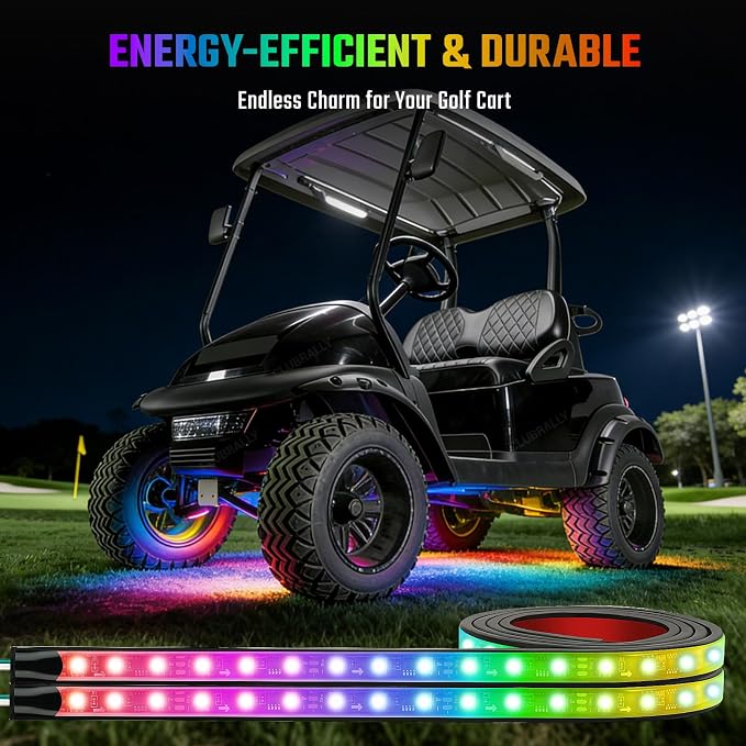 CLUBRALLY Golf Cart Underglow LED Light Strip Kit, 28 Modes Neon Underbody Glow, 12-85V, Music Sync, Wireless Remote, IP67 Waterproof Flexible Tubes, Fits EZGO, Club Car, Yamaha, 2 Pack