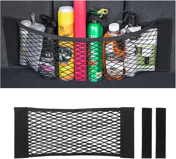 Mesh Cargo Net for Car, Universal Stretchable Trunk Storage Net Wall Sticker Organizer Elastic Pouch Bag for Cars, SUV, Home, Auto Interior Accessories (Large)