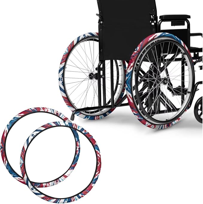Patriotic Tie Dye Wheelchair Wheel Covers Non-Slip Wheelchair Accessories Tyre Covers to Protect Floors Carpets Fits 24" Wheels Set of 2 Pairs