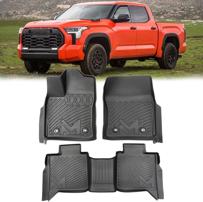 TPE Automotive Floor Mats Custom for 2022-2026 Toyota Tundra (Only for CrewMax Cab), All Weather Cover Protection Waterproof Black Floor Liner Front & Rear Row Full Set Car Mats, 3PCS