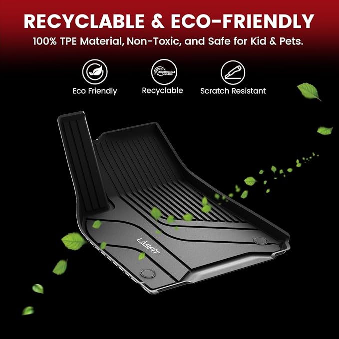 LASFIT Floor Mats for Tesla Model X 6 Seater & Model X Plaid 2026 2025 2024 2023 2022 2021, All Weather TPE Custom Fit Floor Liners 1st & 2nd & 3rd Front & Rear Row Car Mats, Black