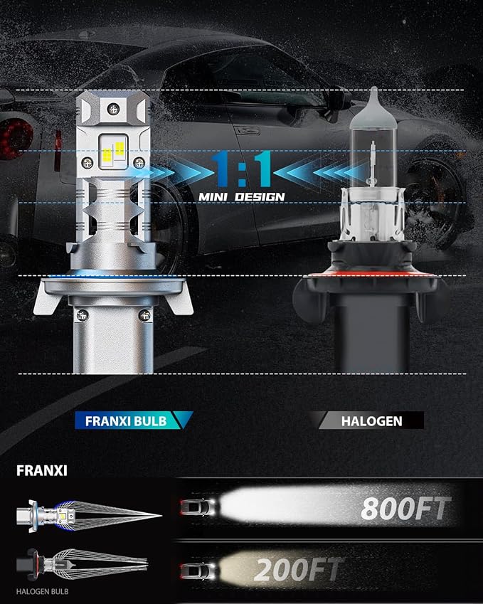 FRANXI H13/9008 LED Bulbs Fog Light, Hi/Low Beam, Pack of 2 | 16000 LM Super Bright 6000K Cool White, 1:1 Size Design, IP67 Waterproof Plug and Play