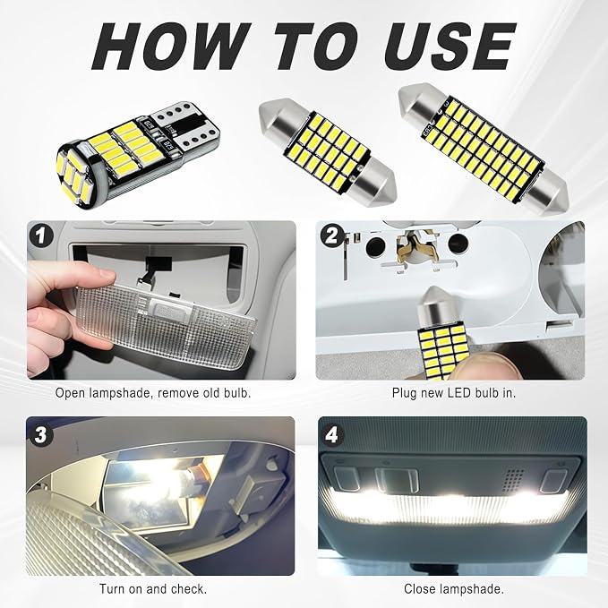 20 PCS Car LED Lights Interior Bulb Kit Set, T10 31mm 41mm LED Dome Lights Interior Replacement for Car Map, License Plate, Door, Side Marker, Cornering & Trunk Bulbs (Cool White)