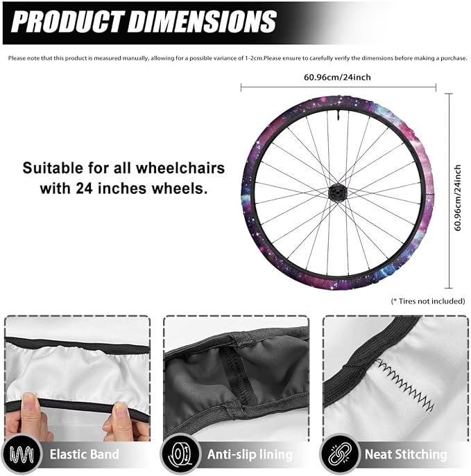 Purple Pink Galaxy Wheelchair Wheel Covers 2 Pack Wheelchair Tyre Covers Neoprene Wheel Cover for Transport Wheelchair Wheels, 24 Inch