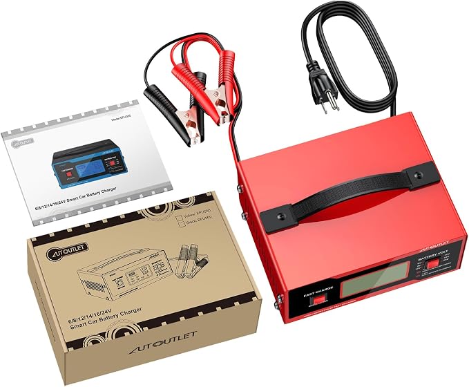AUTOUTLET Upgraded 8 Volt Battery Charger for Golf Cart Automotive Battery Charger and Maintainer 0-14A with Cable Clamps for 6/8/12/14/16/24V Lead-Acid Batteries