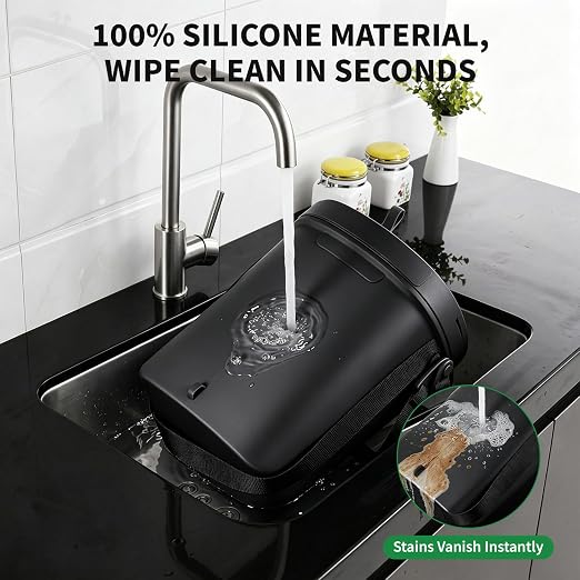 Trash Can for Car Garbage with Lid, Leakproof 100% Silicone Car for Vehicle, Sedan, SUV, Van, MPV & Truck, 2 Gallon Waterproof Auto Waste Bin for Back Seat, Odor-Sealing Vehicle Organizer, Black