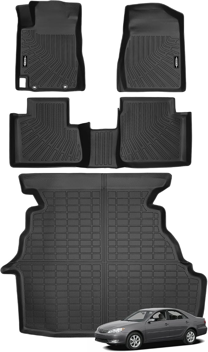 Custom Fit Floor Mats for Toyota Camry 2002-2006 | All Weather TPE Floor Liners with Trunk Mat | Odorless Interior Accessories